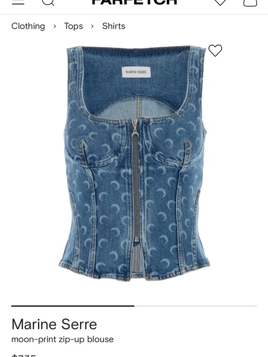Marine Serre Tops - Marine Serre Blue Denim Moon-Print Zip Corset Top